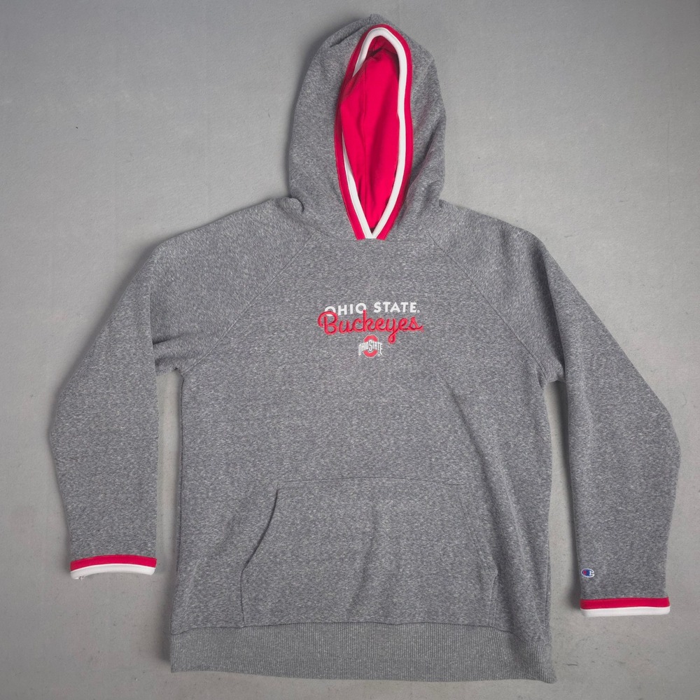 Champion Ohio State Buckeyes Grey Red Trim Hooded Sweatshirt Mens‎ XL